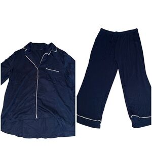 Navy Blue Pajama Set with White Trim